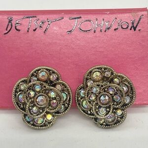 Betsey Johnson Gold Flower Earrings with Iridescent Crystals